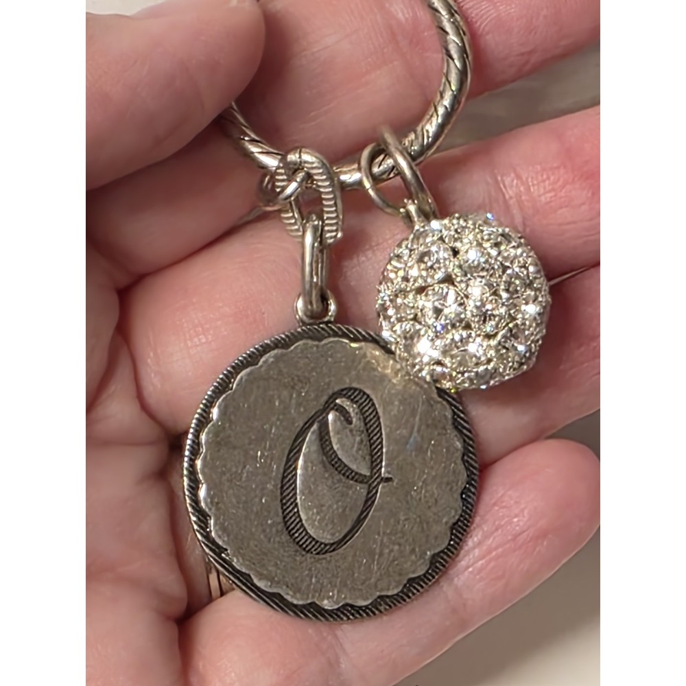 Initial "O" Charm Silvertone W/ Rhinestone Ball Keychain